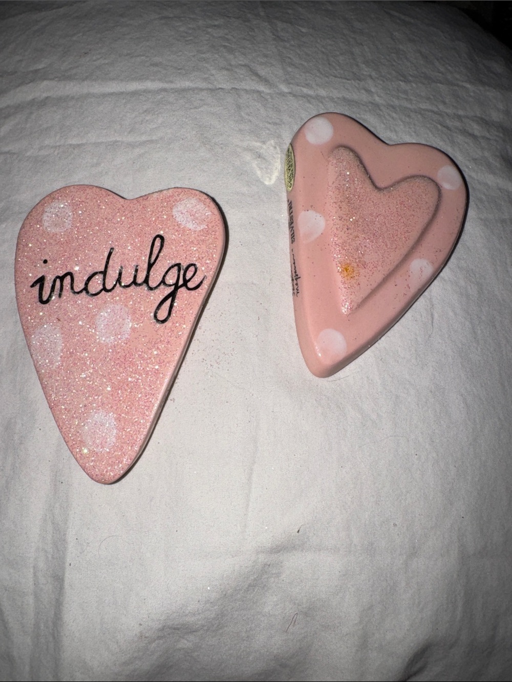 Pink Polka Dot Heart Sandra Magsamen Trinket Set - "indulge", “kiss me”